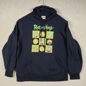 Rick and Morty [adult‎ swim] Navy Blue Hoodie Character Grid Graphic Pullover L